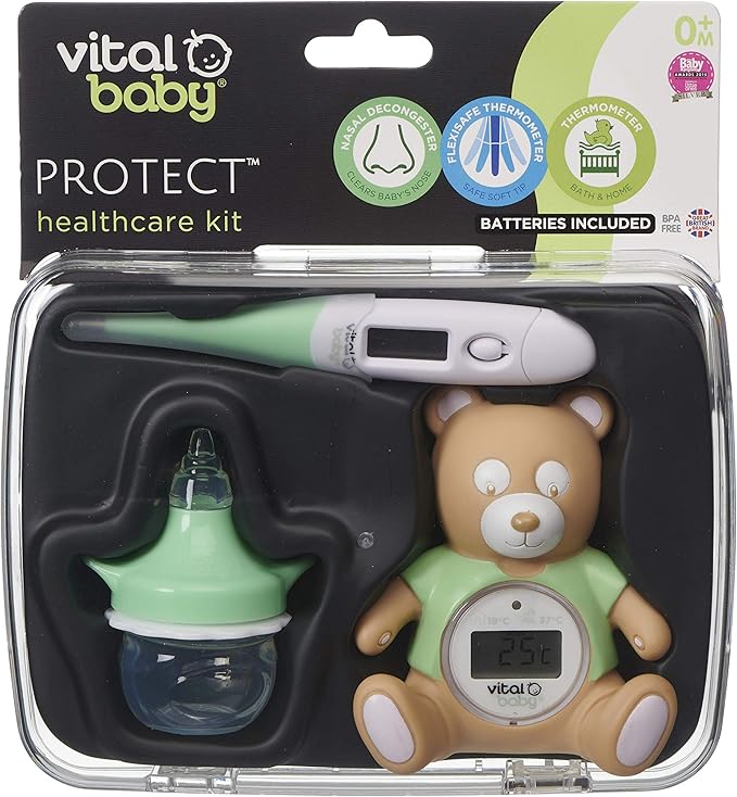 vital baby PROTECT Healthcare Kit, Room and Bath Thermometer, Nasal