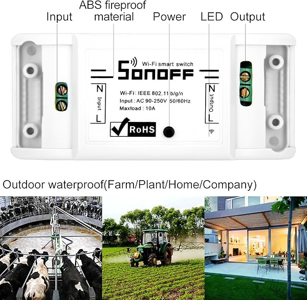 Sonoff Basic Inteligente Interruptor Inalambrico de Control Remoto WIFI Conmutador Smart Switch para Alexa Amazon Echo Echo Dot y Amazon Tap IP66 Estuche Estanco