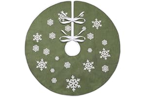 MACTING Christmas Small Tree Skirt, 30 Inch Green Burlap Tree Mat with White Snowflake Printed for 5FT Xmas Tree Farmhouse Holiday Party Indoor Home Decorations