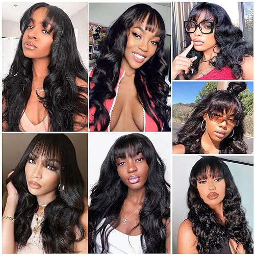 Body Wave Wigs with Bangs Virgin Brazilian None Lace Front Wigs