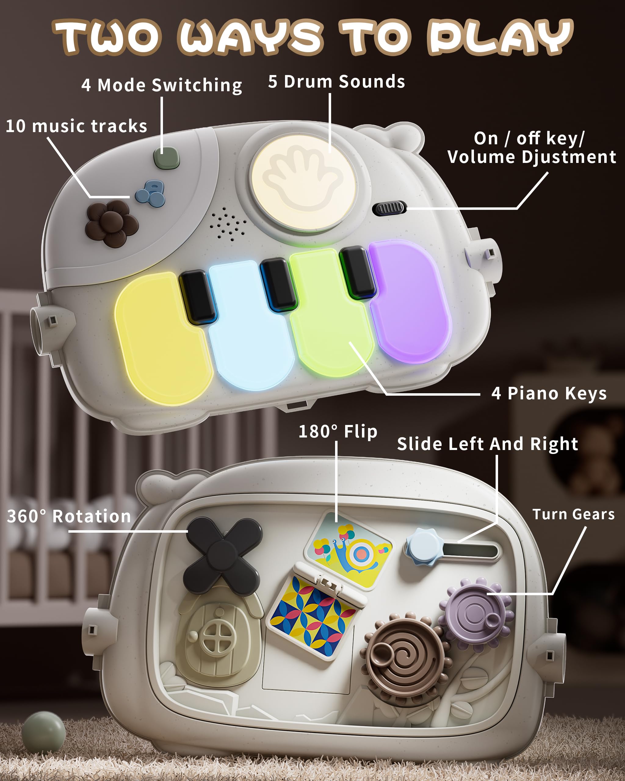 Baby Gym with Kick and Play Piano, Baby Play Mat Tummy Time Activity Gym Mat with 5 Infant Sensory, Music & Lights Boy or Girl for Newborn 0 to 3 6 9 12 Months