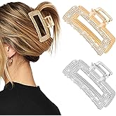 Vovii 2Pcs Square Rhinestones Claw Clips for Women, Sparkly Bling Metal Hair Clips for Thick/Thin Hair