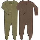 GUISBY Footed Long Sleeve Baby Pajamas with Zipper Cotton Infant Sleepwear