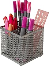 Osco Silver Wiremesh Square Pen Pot 4 Compartment Desk Tidy view 2