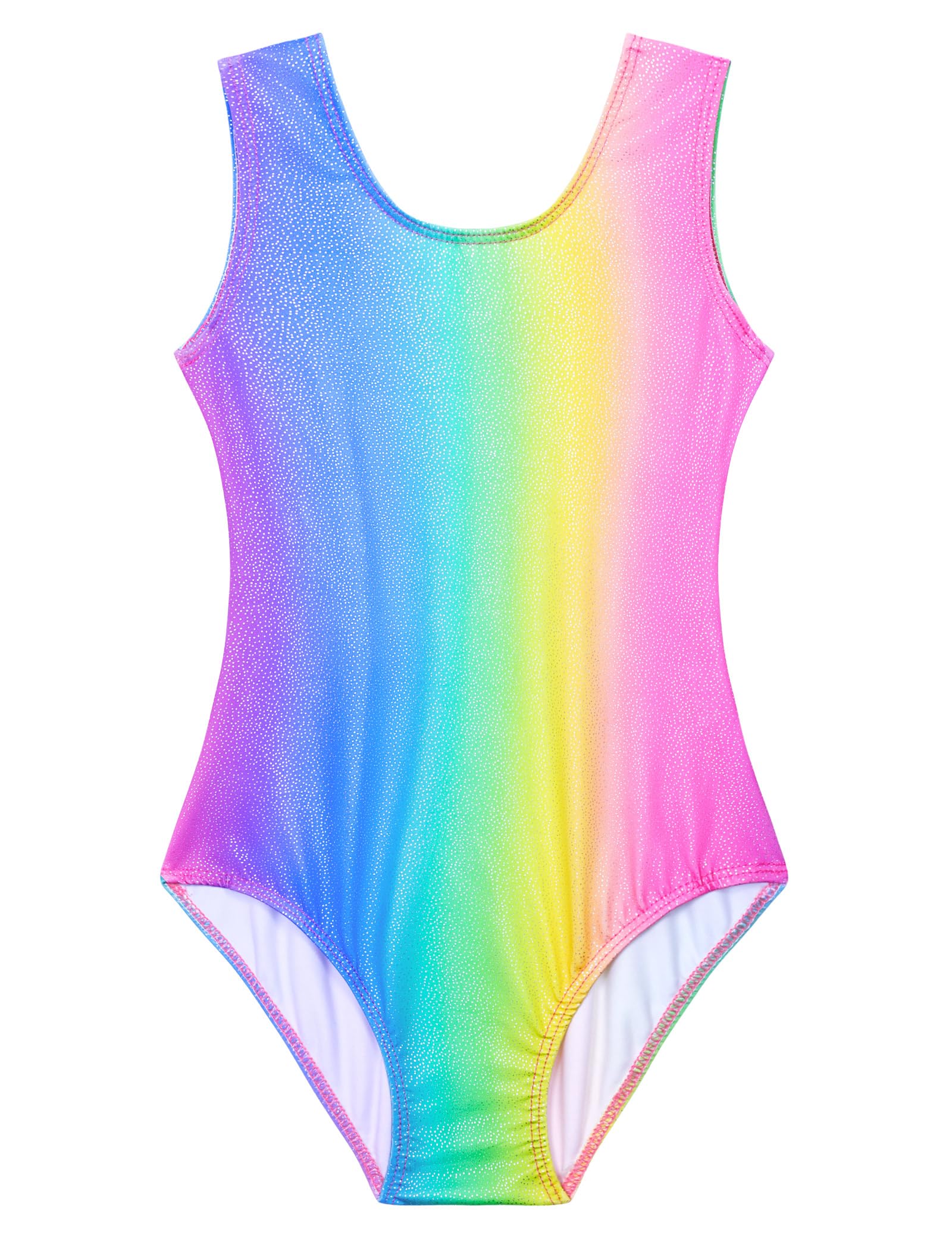 Photo 1 of Domusgo Gymnastics Leotards for Girls 6-7 Years Old Colorful Stripes Sparkly One Piece Tumbling Outfits