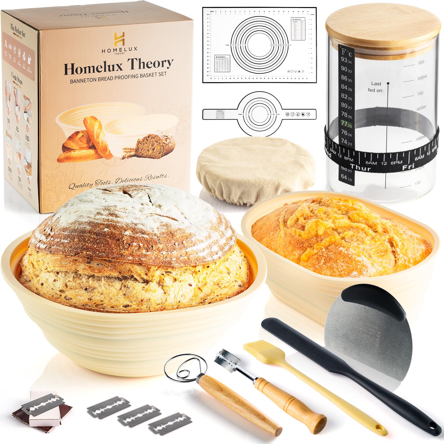 Sourdough Starter Kit, Sourdough Bread Baking Supplies with 2 Silicone ...