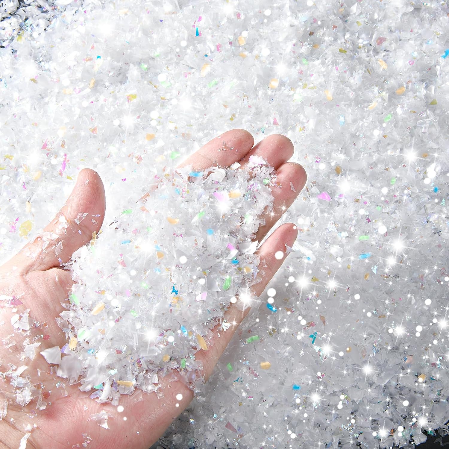 Artificial Snow - 5.3oz Fake Snow Decor, Glittery Artificial Snow Decorations, Suitable for Craft Making, Holiday Decoration, Christmas Party