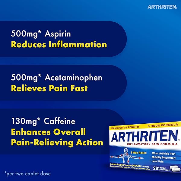 ARTHRITEN INFLAMMATORY PAIN FORMULA CAPLETS WITH 3 ACTIVE INGREDIENTS: ASPIRIN, ACETAMINOPHEN & CAFFEINE, WHITE, 28 COUNT (PACK OF 1)