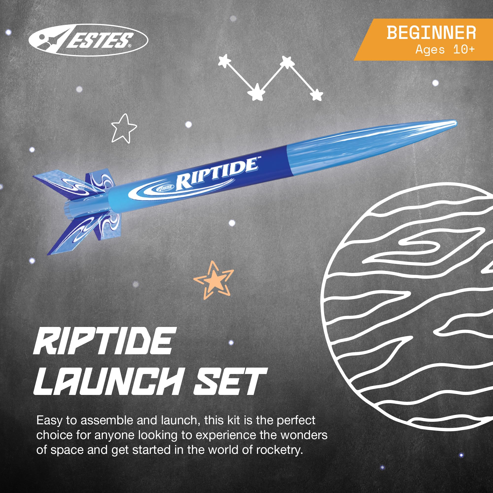 Estes 1403 Riptide Rocket Launch Set, Prebuilt Beginner Flying-Rocket-Model Set for Ages 10+, Includes Launch Pad System