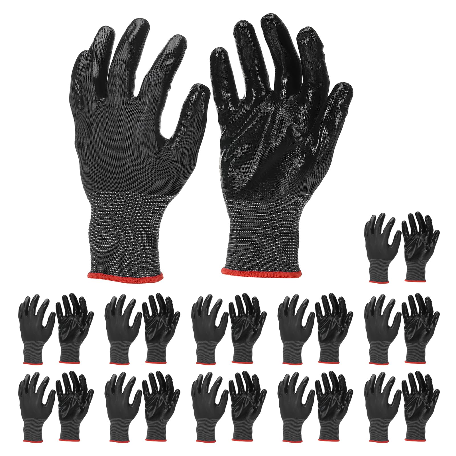 PATIKIL Safety Work Gloves Nitrile Coated, 12 Pair Non-slip Gardening Gloves Seamless Knit Working Gloves with Grip for Women Men Warehouse, Black Medium Size