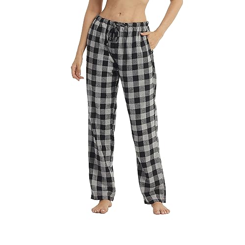 Flannel Pajama Pants Women with Pockets Drawstring Comfy Plaid