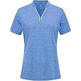 BGOWATU Women's Golf Polo Shirts Short Sleeve Collarless Y-Neck Tennis Tops Quick Dry UPF 50+ Workout Shirt Lightweight