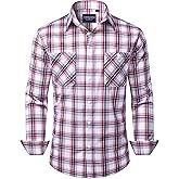 Alimens & Gentle Mens Long Sleeve Dress Shirt Button Down Shirts with Pockets Regular Business Office Casual Plaid Shirt
