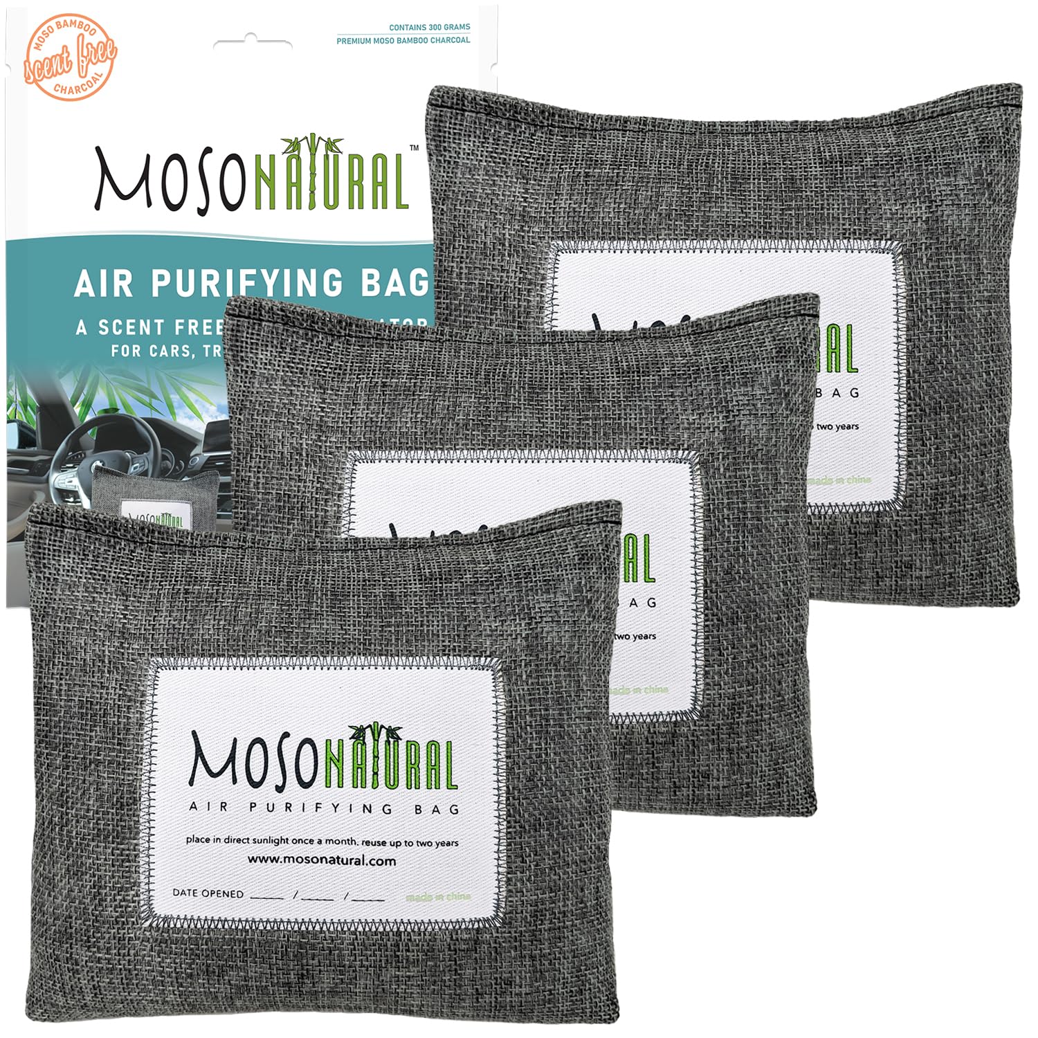 Photo 1 of Moso Natural Car Air Freshener and Deodorizer (1 Pack) | Long Lasting Bamboo Charcoal Odor Absorber | Non Toxic Odor Eliminator for Cars | Scent Free Air Purifying Bag