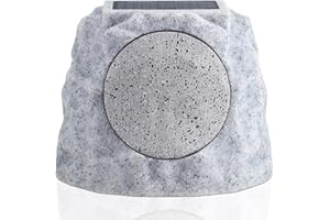 NiceBuy Solar Rock Speakers Outdoor Water-Resistant Solar Powered Rock Speaker with Lights RGB and TWS Pair for Patio Outside Garden BBQ Deck