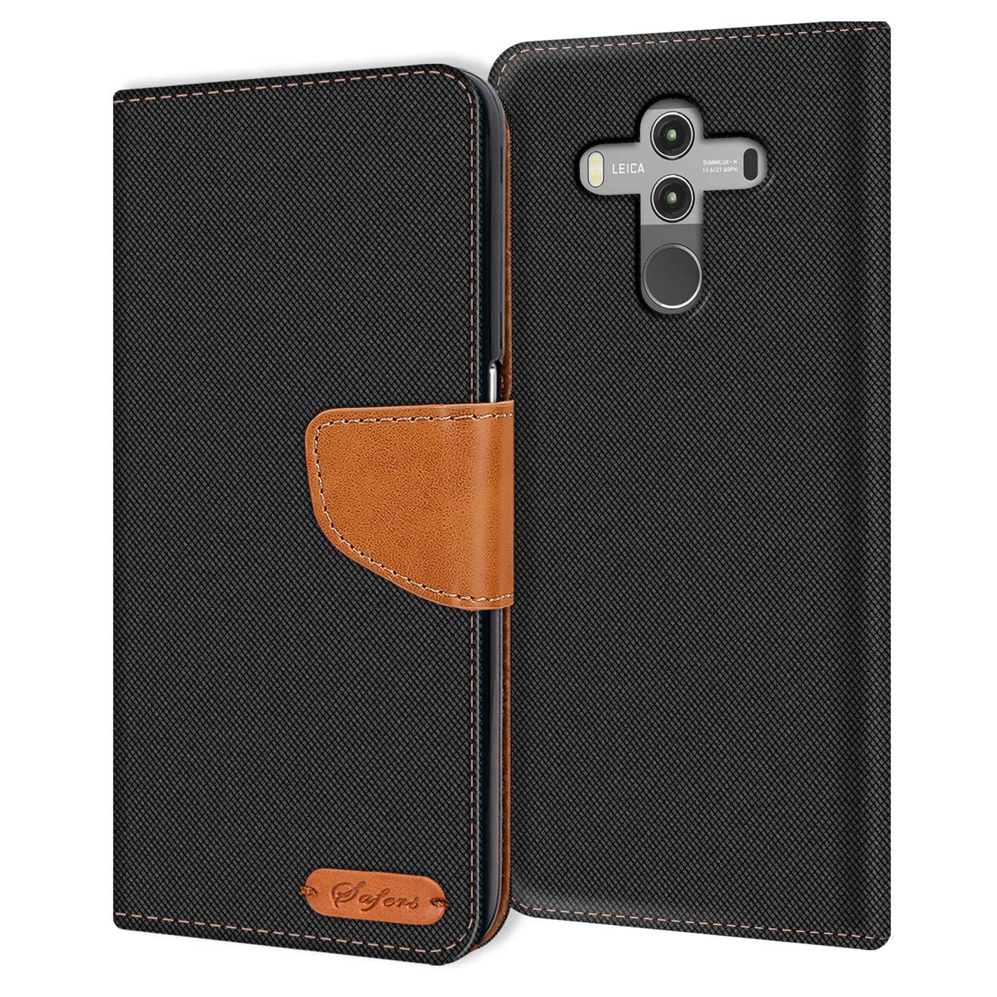 Verco Phone Wallet Case compatible with the Huawei Mate 10 Pro, Canvas Faux Leather Book Cover for the Mate 10 Pro Flip Case Bag Hinged - Black