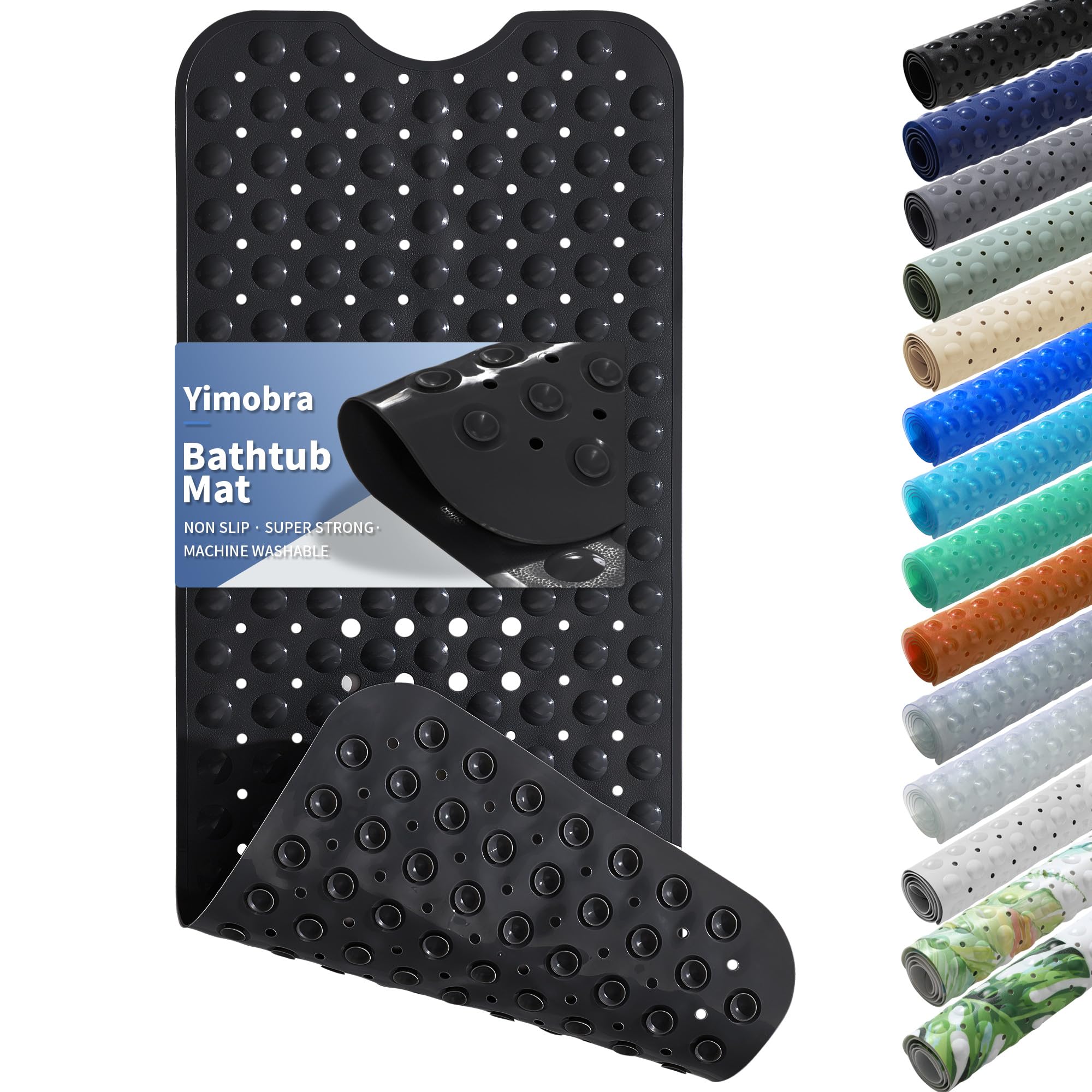 Yimobra Original Bath Tub Shower Mat Extra Long 100 x 40 cm, Non-Slip with Drain Holes, Suction Cups, Machine Washable, Phthalate Free, Latex Free, BPA Free, Bathroom Mats, Black