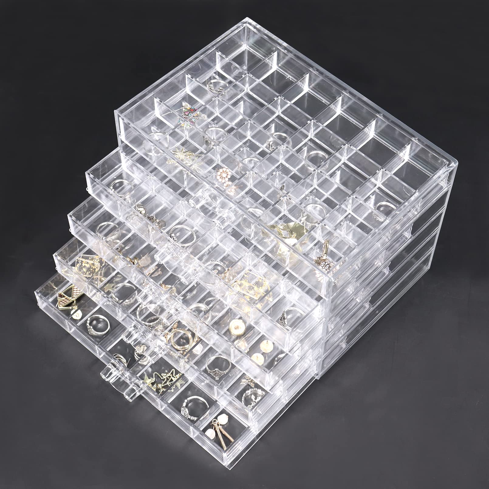 Nwvuop Earring Storage Box Clear Acrylic Jewellery Storage Box Clear Earring Holder with 5 Drawers 120 Small Compartments for Ring Earring