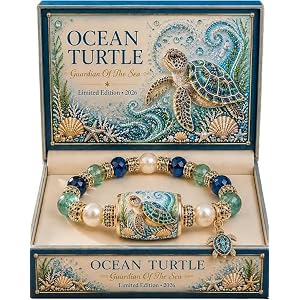 Ocean Guardian Bracelet Collection, Ocean Animal Charm Bracelet Gift Set Elastic Adjustable Bracelet with Beads Accents and G