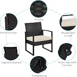 Yaheetech 3-Piece Rattan Garden Furniture Set 2 Chairs Table Black Beige view 3