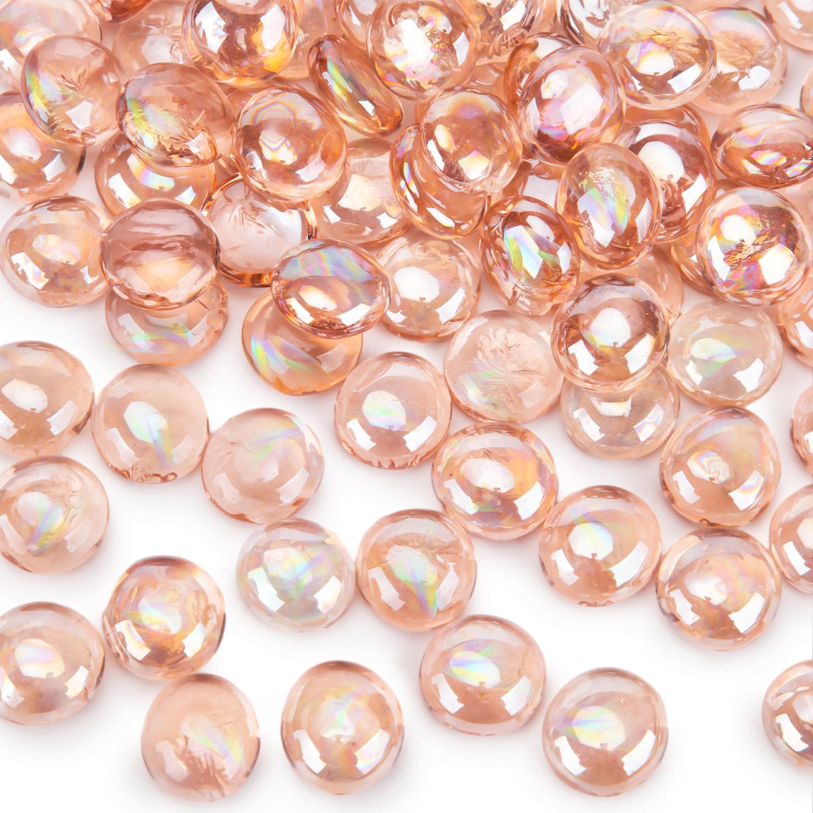VGOODALL Pink Iridescent Flat Glass Pebbles 1LB - 17-19mm Decorative Glass Gems, Vase Fillers, Table Scatter, Aquarium Rocks, Crafts & Home Decoration