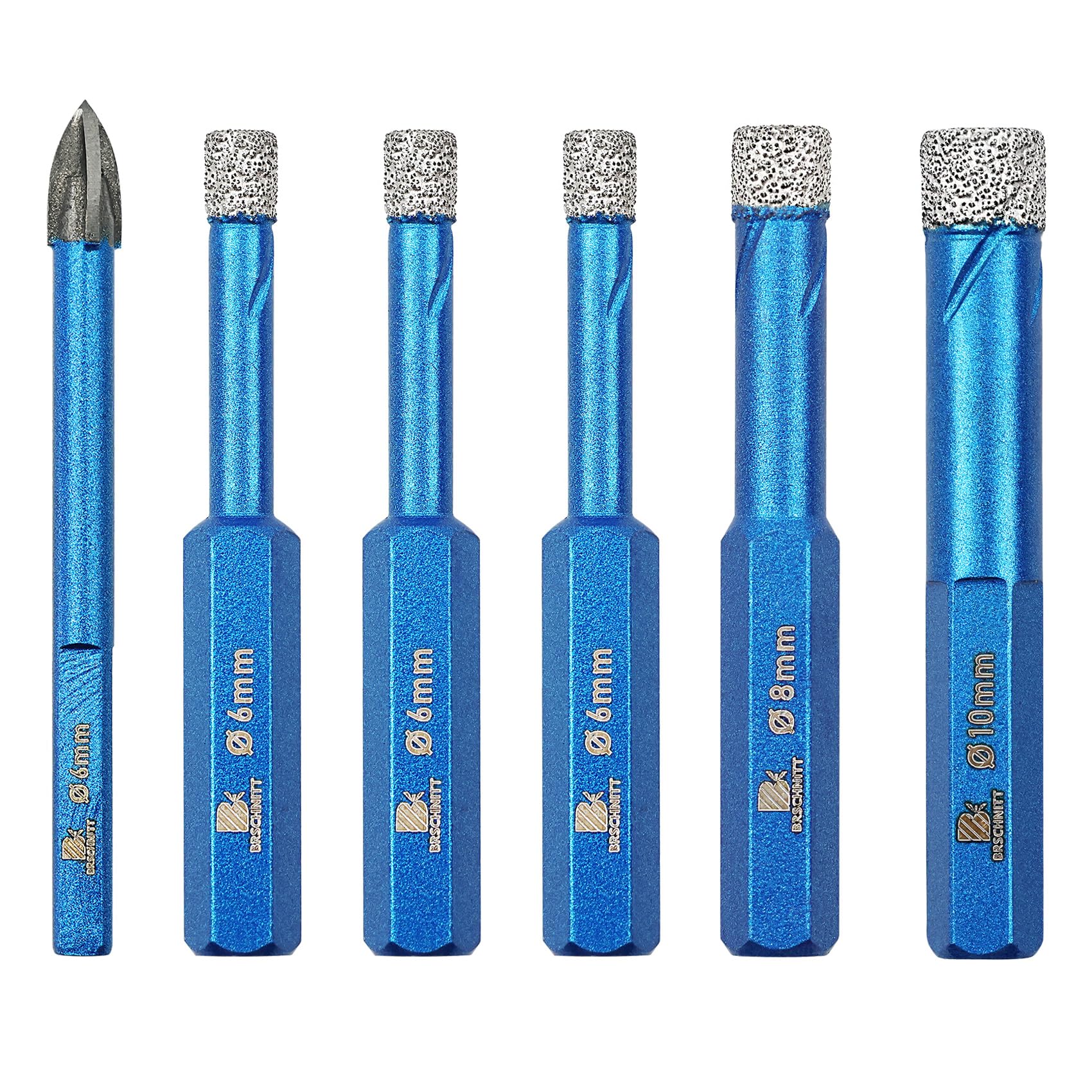 Diamond Drill Bit - BRSCHNITT 6/6/6/8/10+6mm Masonry Drill Bits Set for Porcelain Tile Ceramic Stone Granite Marble,Hex Shank Diamond Hole Saw Drill Bit(6pcs/pack)