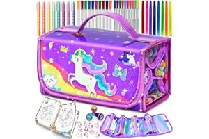 WEIRTOYA 56 PCS Washable Scented Markers Set with Glitter Pencil Case, Mermaid Unicorn Arts and Crafts for kids 4-6-8 Kids Coloring Drawing Kits for 4-8 Years Old Girls Birthday Gifts