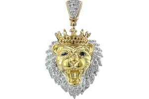 TGDJ 10k Yellow Gold Lion Head Diamond Charm Pendant, 35 x 20 mm Sparkle-Cut solid Lion king Pendant, 0.32 Cttw (I1-I2 Clarity; G-H Color)
