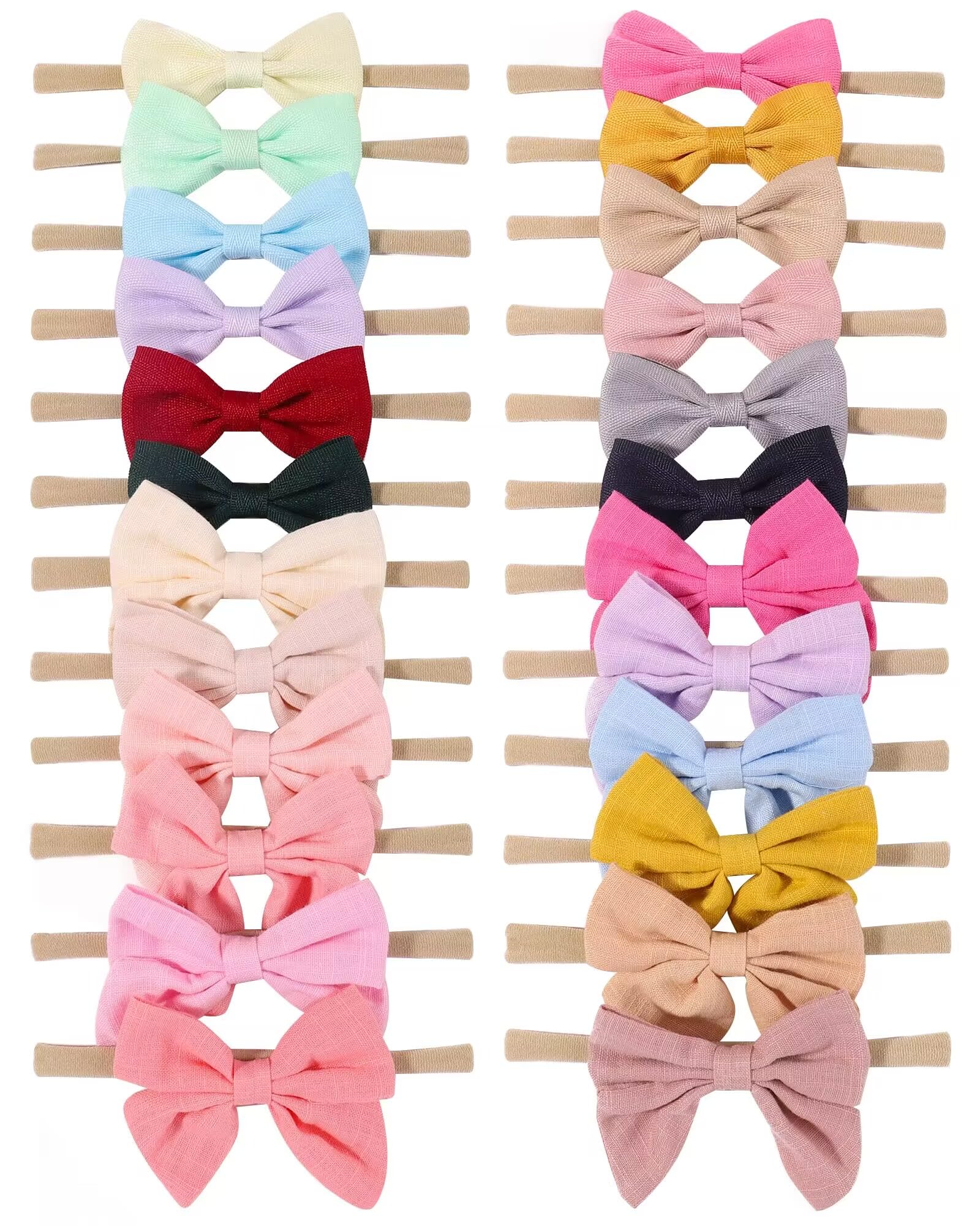 24pcs Baby Girls Flower and Hair Bows Headbands Soft Nylon Hairbands Elastic Hair Accessories for Newborns Infants Toddlers and Kids