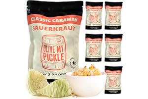 Olive My Pickle Fermented Sauerkraut - 96 Ounces | 6-Pack Bundle of Probiotic Classic Caraway Sauerkraut with Natural Probiotics for Gut Health - Great for Sandwiches, Salads, Asian Dishes, and Meat