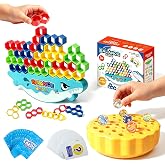 JUJOYYS Stacking Tower Blocks &amp; Marble Balance Game Two-Piece Set, 48 Blocks 60 Marbles 52 Cards,Skill &amp; Dexterity Games for Kids &amp; Adults, for Family Parties Travel,Boys Girls Gifts