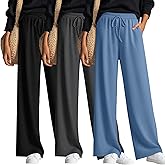 Neer 3 Pack Women's Wide Leg Yoga Pant High Waist Drawstring Sweatpants Loose Open Bottom Lounge Pants with Pockets