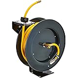 AmazonCommercial Air Tool Hose Reel Water Retractable Steel 3/8” inch x 50’ Feet Premium Commercial Flex Hybrid Polymer Hose,