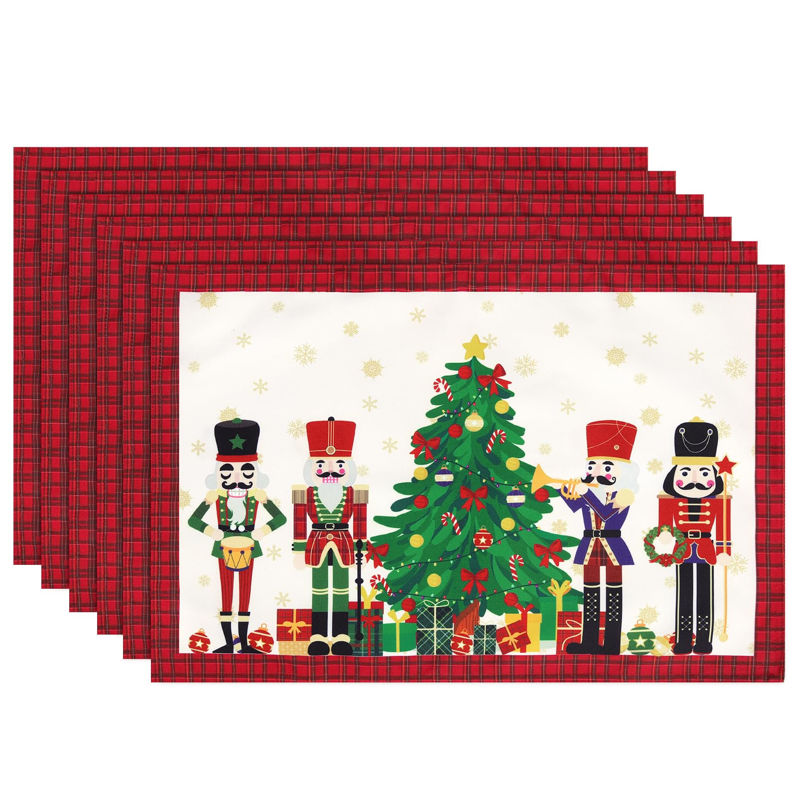 Arquiel Christmas Placemats Set Of 6, 33 x 48 cm Washable Heat Resistant Cloth Placemats,Non Slip Indoor Outdoor Table Place Mats for Dining Kitchen Party Decoration