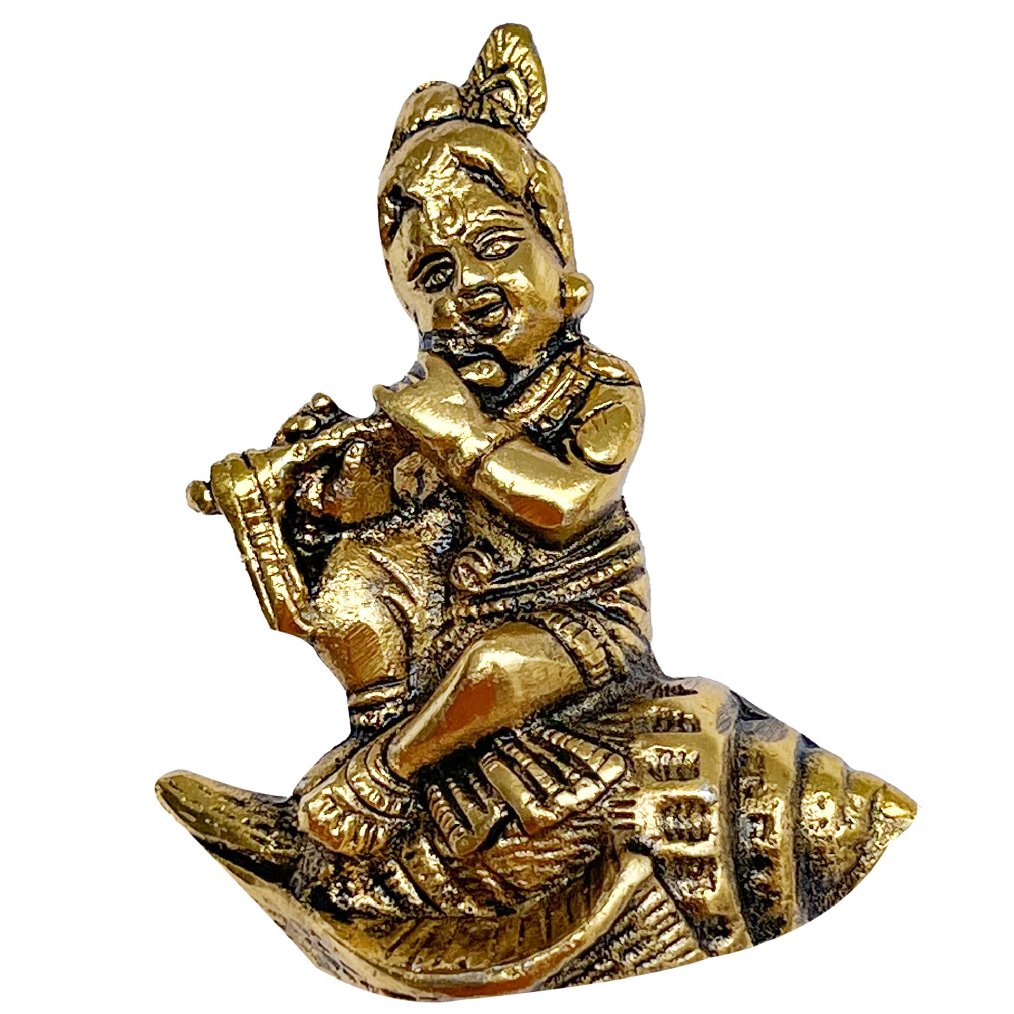WC_Lord Krishna Statue Krishn Metal Idol Figurine-Hindu God of Love and Divine Joy-Murlidhar Kishna Idol for Indian Religious Festival– Home Decor Item (Shankh Krishna)