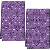 Mnwgjko 2 Pcs Halloween Kitchen Towels Haunted House Mansion Decor | Spooky Hand Towels for Bathroom Gothic Dish Cloths Halloween Bathroom Decortions Gift for Home Wall Decor 16x24Inches(Purple)