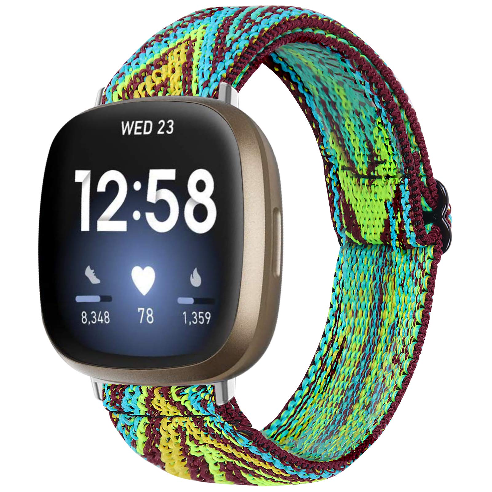 Ginamart Fabric Strap Compatible with Fitbit Versa 3 Strap/Sense Strap, Soft Woven Nylon Breathable Elastic Band Replacement Strap Accessories Wristband for Fitbit Sense Women Men (Green)