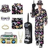Harsever 80s Tracksuit Costumes for Men 90s Hip Hop Shell Suit Costume 80s Retro Jacket Disco Costume 90s Windbreaker Set