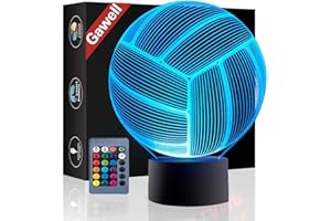 Christmas Gift Volleyball 3D Illusion Birthday Present Lamp, Gawell 16 Color Changing Touch Switch Table Desk Decoration Night Light with Remote Control for Sports Theme
