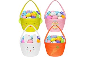 4 Pcs Easter Woven Basket Empty for Gifts Small Bunny Woven Cotton Rope Baskets with Handle Easter Egg Hunt Buckets Bags for 