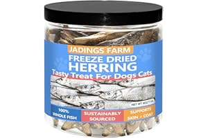 JADINGSFARM Herring Fish Dog Treats, Freeze Dried, Wild-Caught, Single Ingredient, High-Protein, Omega 3 & 6 for Skin & Coat, No Additives, Grain-Free Cat & Dog Treats (4.0 oz)