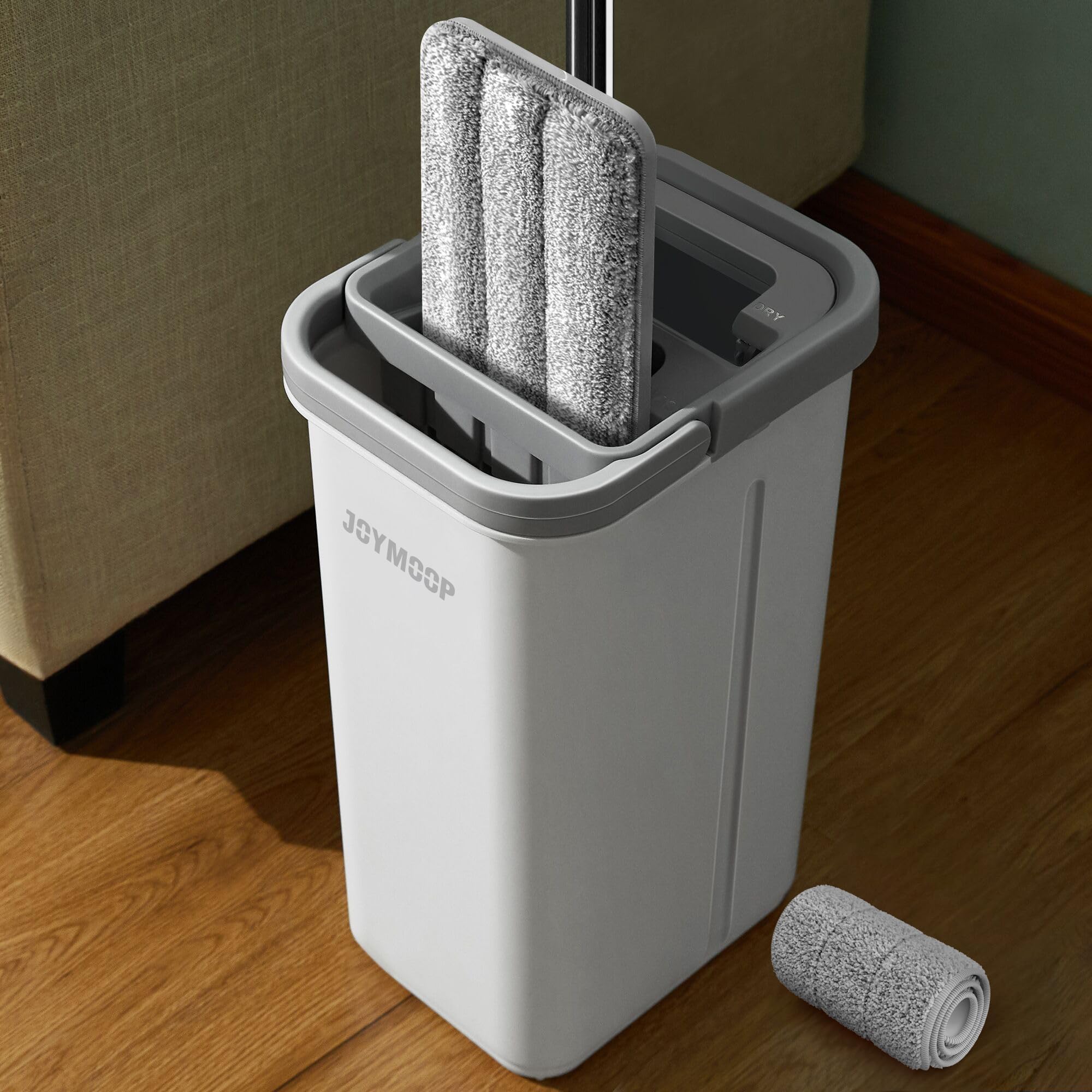 Photo 1 of JOYMOOP Easy Clean and Self-Squeezing Microfiber Flat Mop and Bucket System, Mops for Floor Cleaning and Wall Cleaner, Hardwood, Tile, Laminate, Vinyl Floors, Smooth Walls, and Glass Windows