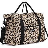 ADVEZO Duffle Bag for Travel Foldable Leopard Print Carry on Travel Bag, Small Medium Weekender Overnight Bags for Women, 40L Waterproof Sport Gym Bag for Men with Computer Compartment (leopard print)