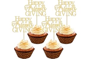 Gyufise 24Pcs Happy Friendsgiving Cupcake Toppers Thanksgiving Day Bridal Shower Cupcake Picks Engagement Wedding Anniversary Birthday Party Cake Decorations Supplies Gold