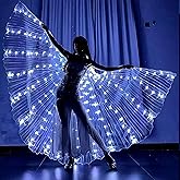 HOMEHIGH LED Belly Dance Wings With Stick, Light Up Belly Dance Costumes for Woman Girls Carnival Halloween Clothing