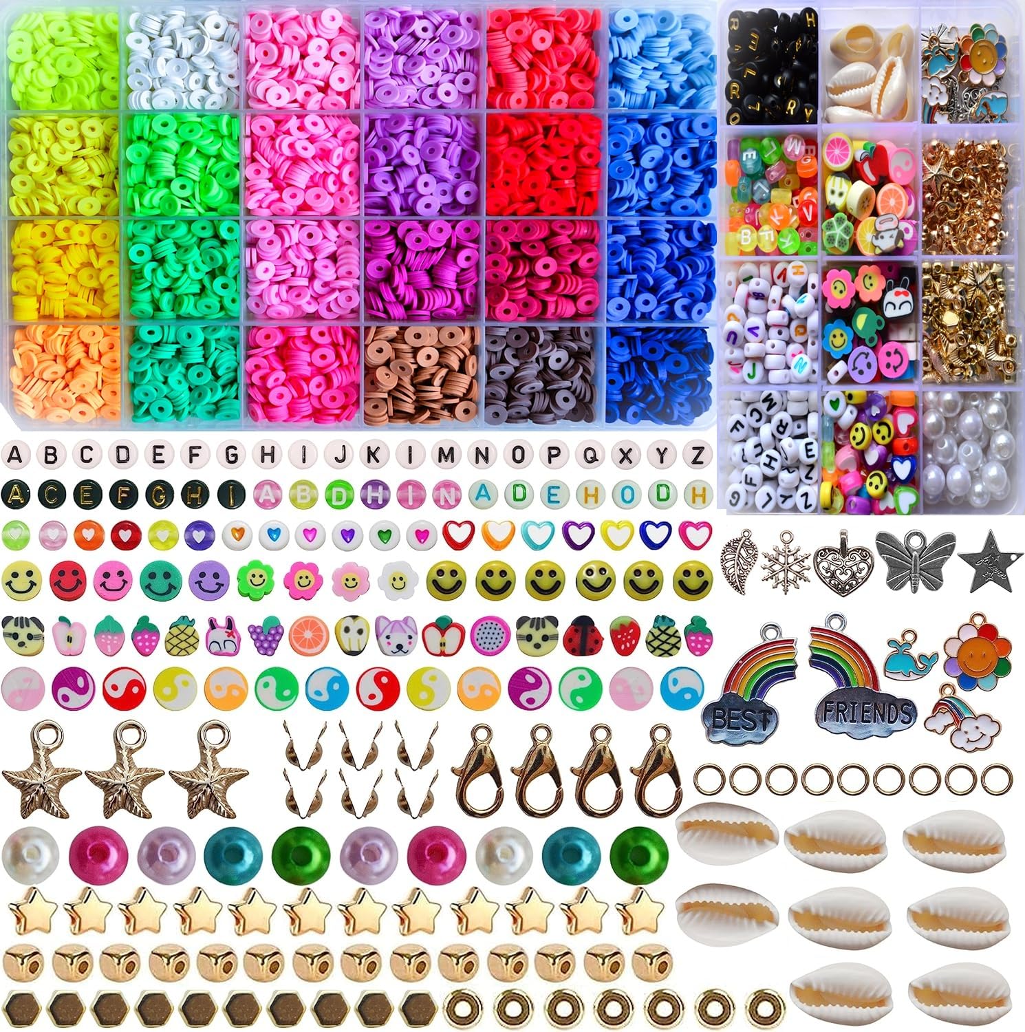 AZ Supply 6000 Premium Clay Beads | Bracelet Making Kit | Play & Craft Unique Design with Colours, Alphabets & Charms | Cute Bead Gift for Girls & Boys | Necklace, Earrings