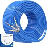 Cable Matters [UL Listed] 10Gbps 23AWG Shielded Cat 6A Cable, 300ft, Blue | In-Wall CM Rated, S/FTP, Solid Bare Copper, for Keystone Jacks and Patch Panels, Cat6A Bulk Ethernet Cable