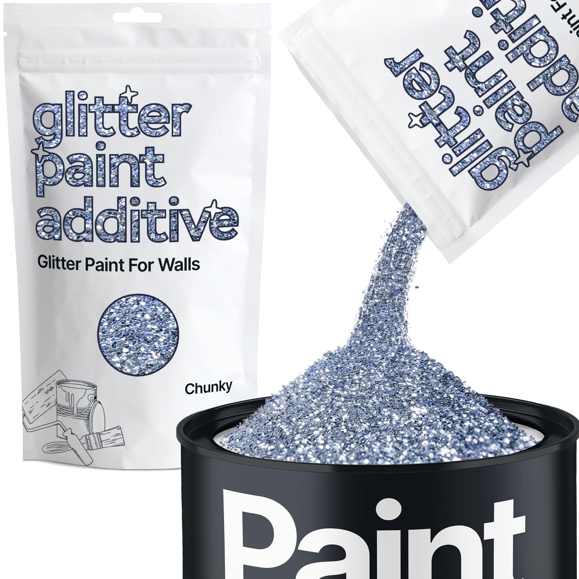 Hemway Azure Blue Glitter Paint Additive Chunky 100g for Adding Sparkle to Paints & Varnish | Paint Walls Sparkly Add to Emulsion, Acrylic or Lacquer Indoor
