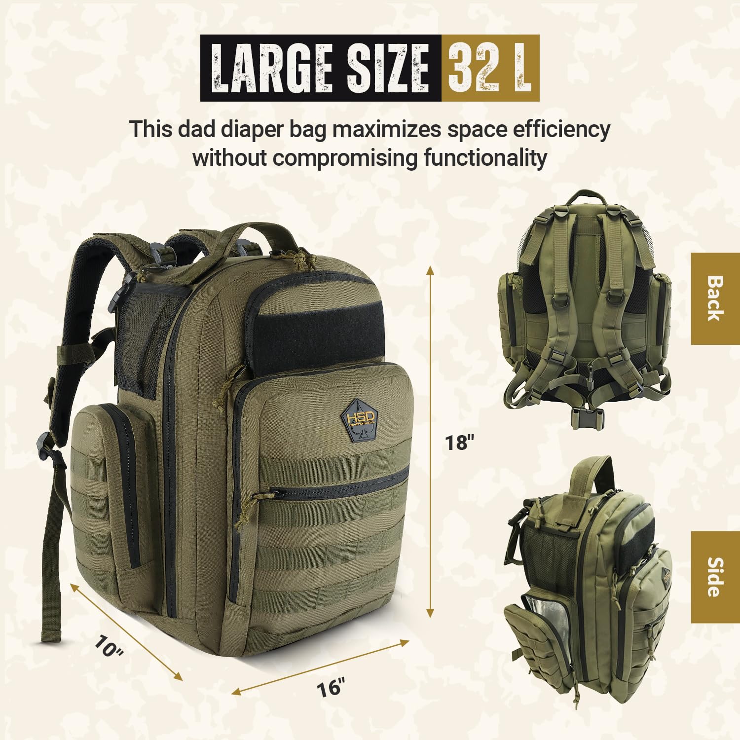 HighSpeedDaddy - Baby Diaper Backpack, Military-Grade, Waterproof, Compact Baby Travel Bag w/Stroller Straps & Tablet Sleeve