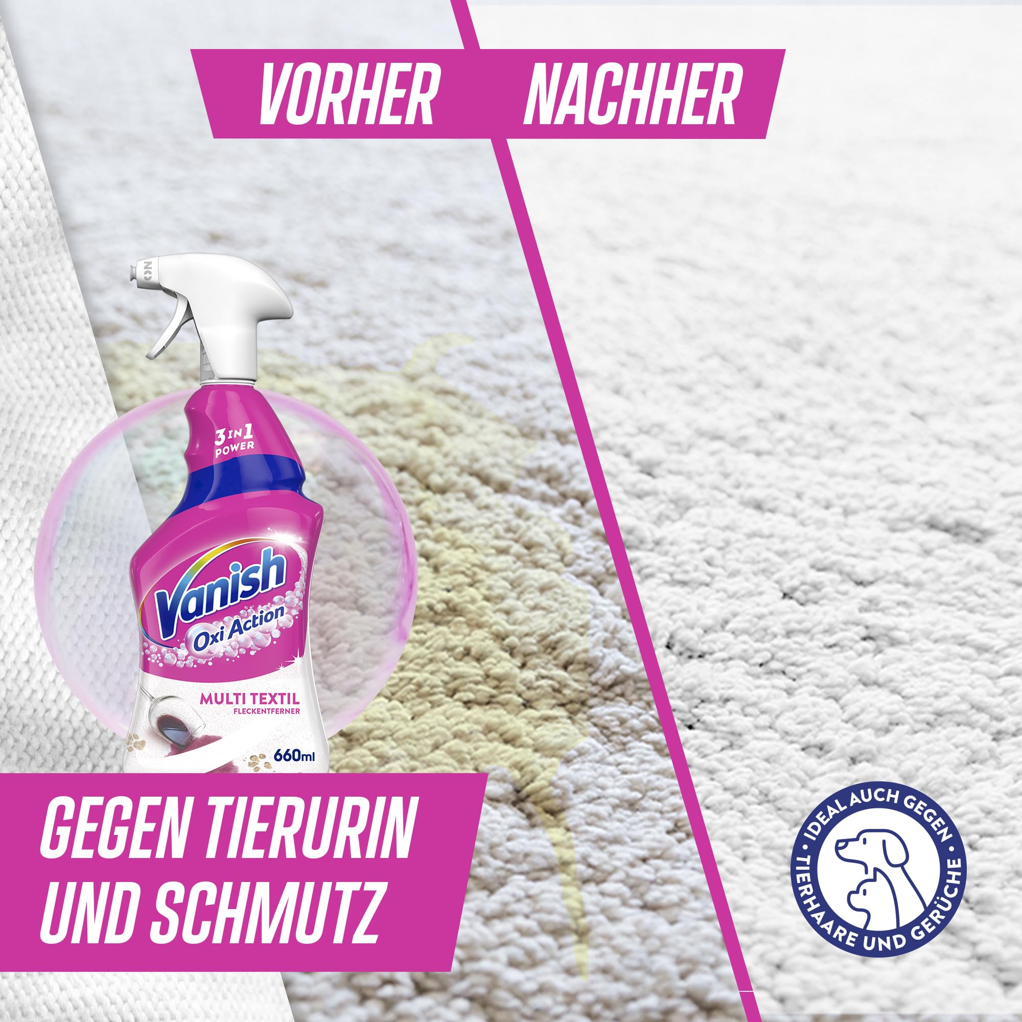 Vanish Oxi Action Multi-Textil Fleckenentfernerspray – 1 x 660 ml – Textilreiniger für Teppiche und Polster – Gegen Schmutz und Geruch nach Urin 6